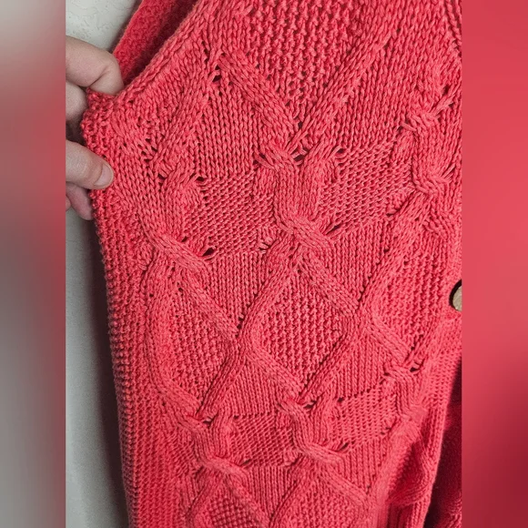 NWT Sundance Boho Coral Kenzie Cable Knit Sweater Vest Tank Cotton Blend L - Picture 3 of 7